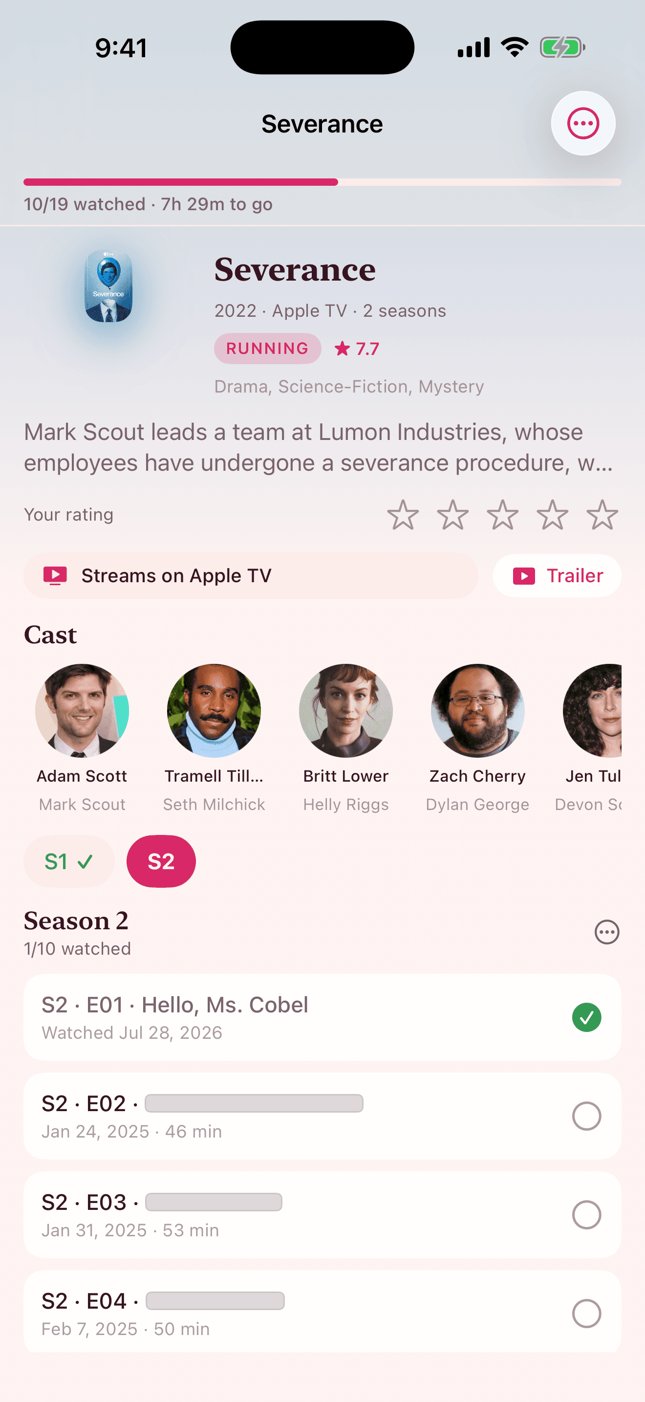 NextEp show detail with seasons, episodes and watched marking